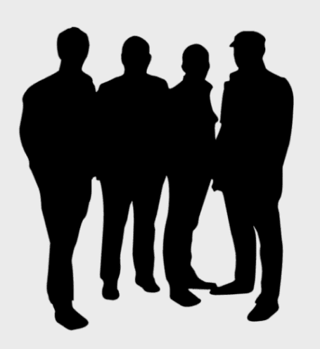 Silhouettes of men standing next to one another facing outward.